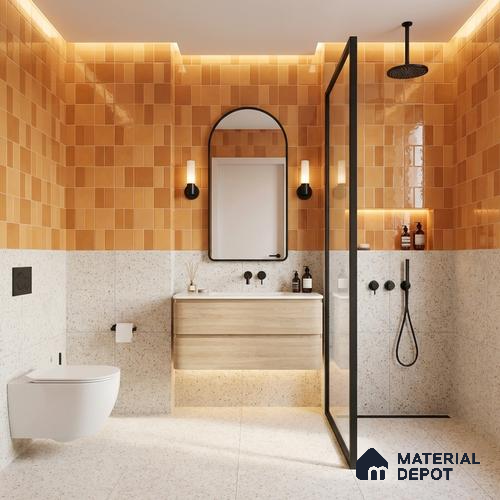 Faux Subway Wall Tile TL 11238 Amber Patchwork 2 ft x 1 ft Ceramic Glossy Finish Tile - 9 mm | Suitable For Bathroom, Balcony & Kitchen Backsplash