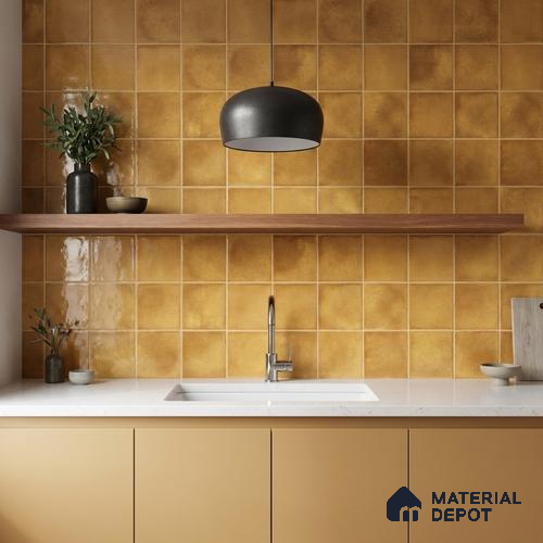 Faux Subway Wall Tile TL 11250 Saffron Aura 2 ft x 1 ft Ceramic Glossy Finish Tile - 9 mm | Suitable For Bathroom, Balcony & Kitchen Backsplash