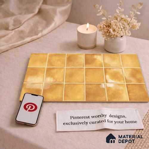 Faux Subway Wall Tile TL 11250 Saffron Aura 2 ft x 1 ft Ceramic Glossy Finish Tile - 9 mm | Suitable For Bathroom, Balcony & Kitchen Backsplash