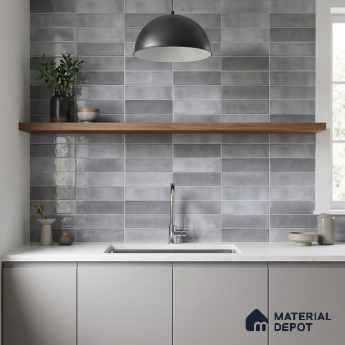Faux Subway Wall Tile TL 11228 Silver Mist 2 ft x 1 ft Ceramic Glossy Finish Tile - 9 mm | Suitable For Bathroom, Balcony & Kitchen Backsplash