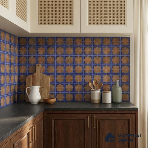 Patterned Wall Tile TL 11269 Cobalt Starburst 2 ft x 1 ft Ceramic Granulla Finish Tile - 9 mm | Suitable For Bathroom, Balcony & Kitchen Backsplash
