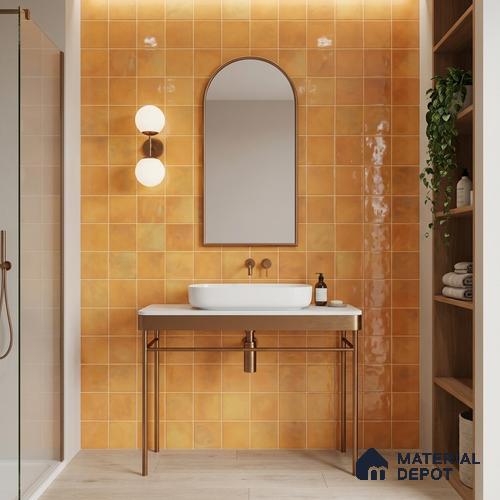 Faux Subway Wall Tile TL 11221 Amber Sienna 2 ft x 1 ft Ceramic Glossy Finish Tile - 9 mm | Suitable For Bathroom, Balcony & Kitchen Backsplash