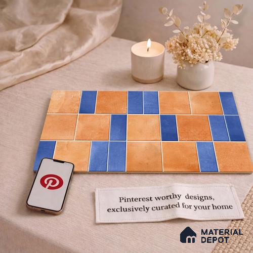 Faux Subway Wall Tile TL 11264 Terracotta Indigo 2 ft x 1 ft Ceramic Granulla Finish Tile - 9 mm | Suitable For Bathroom, Balcony & Kitchen Backsplash