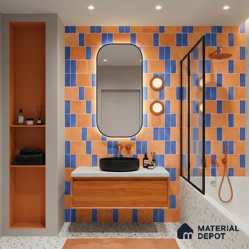 Faux Subway Wall Tile TL 11264 Terracotta Indigo 2 ft x 1 ft Ceramic Granulla Finish Tile - 9 mm | Suitable For Bathroom, Balcony & Kitchen Backsplash
