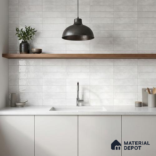 Faux Subway Wall Tile TL 11229 Frosted Cloud 2 ft x 1 ft Ceramic Glossy Finish Tile - 9 mm | Suitable For Bathroom, Balcony & Kitchen Backsplash