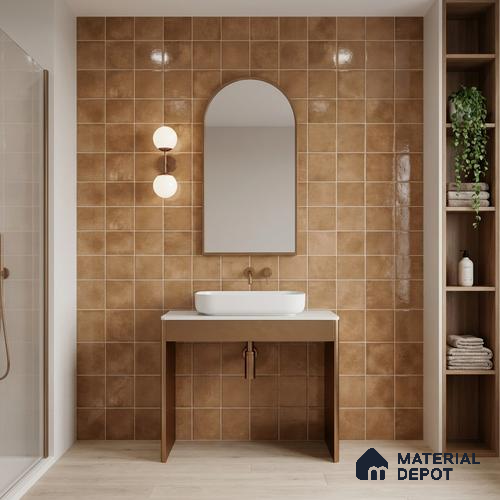 Faux Subway Wall Tile TL 11257 Tuscan Ember 2 ft x 1 ft Ceramic Glossy Finish Tile - 9 mm | Suitable For Bathroom, Balcony & Kitchen Backsplash