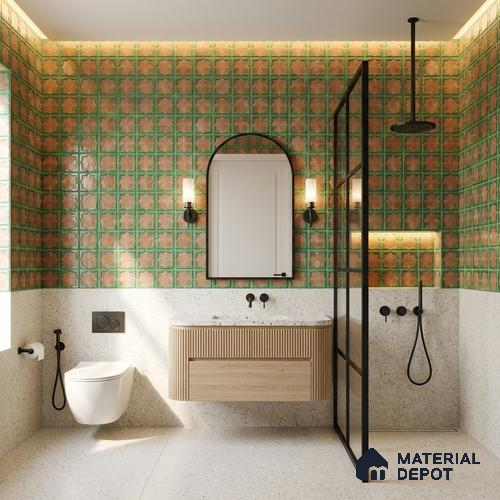 Patterned Wall Tile TL 11272 Verdant Star 2 ft x 1 ft Ceramic Granulla Finish Tile - 9 mm | Suitable For Bathroom, Balcony & Kitchen Backsplash