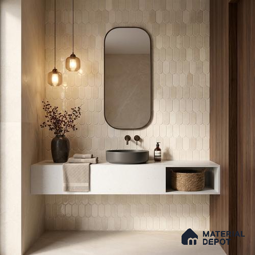 Faux Subway Wall Tile TL 11682 B Ivory Cascade 2 ft x 1 ft Ceramic Glossy Finish Tile - 9 mm | Suitable For Bathroom, Balcony & Kitchen Backsplash