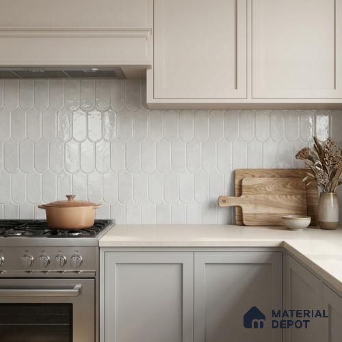 Faux Subway Wall Tile TL 11682 C Frosted Scallop 2 ft x 1 ft Ceramic Glossy Finish Tile - 9 mm | Suitable For Bathroom, Balcony & Kitchen Backsplash