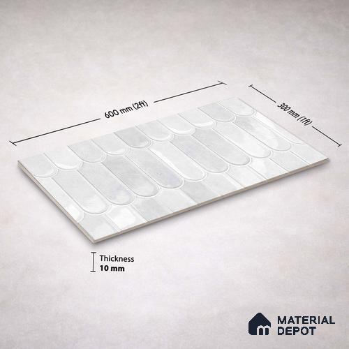 Faux Subway Wall Tile TL 11682 C Frosted Scallop 2 ft x 1 ft Ceramic Glossy Finish Tile - 9 mm | Suitable For Bathroom, Balcony & Kitchen Backsplash