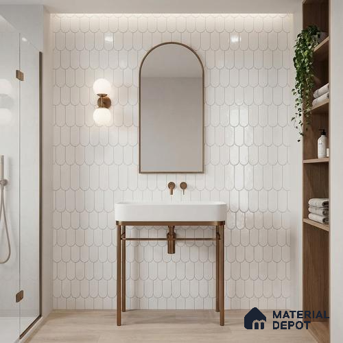 Faux Subway Wall Tile TL 11682 C Frosted Scallop 2 ft x 1 ft Ceramic Glossy Finish Tile - 9 mm | Suitable For Bathroom, Balcony & Kitchen Backsplash