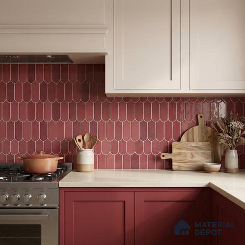 Faux Subway Wall Tile TL 11682 E Berry Scallop 2 ft x 1 ft Ceramic Glossy Finish Tile - 9 mm | Suitable For Bathroom, Balcony & Kitchen Backsplash