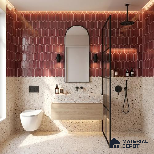 Faux Subway Wall Tile TL 11682 E Berry Scallop 2 ft x 1 ft Ceramic Glossy Finish Tile - 9 mm | Suitable For Bathroom, Balcony & Kitchen Backsplash