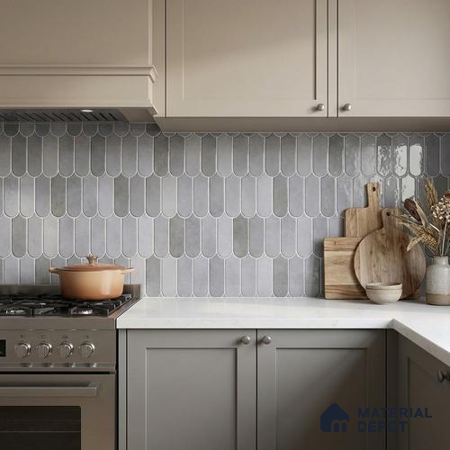 Faux Subway Wall Tile TL 11682 F Urban Scallop 2 ft x 1 ft Ceramic Glossy Finish Tile - 9 mm | Suitable For Bathroom, Balcony & Kitchen Backsplash