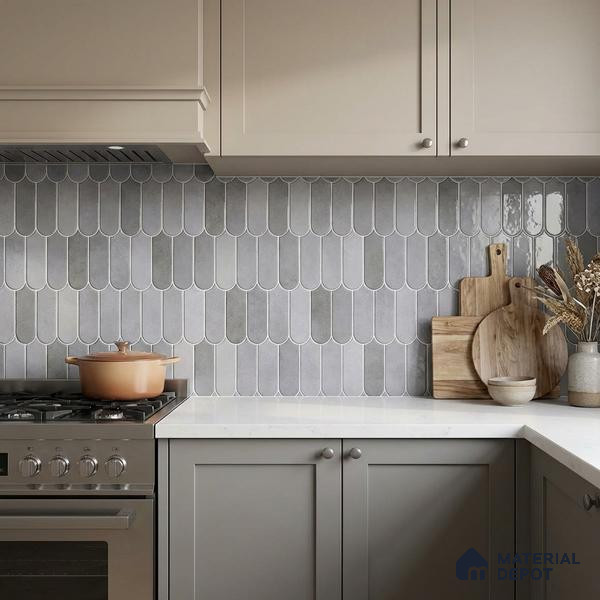 Faux Subway Wall Tile TL 11682 F Urban Scallop 2 ft x 1 ft Ceramic Glossy Finish Tile - 9 mm | Suitable For Bathroom, Balcony & Kitchen Backsplash