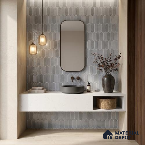 Faux Subway Wall Tile TL 11682 F Urban Scallop 2 ft x 1 ft Ceramic Glossy Finish Tile - 9 mm | Suitable For Bathroom, Balcony & Kitchen Backsplash