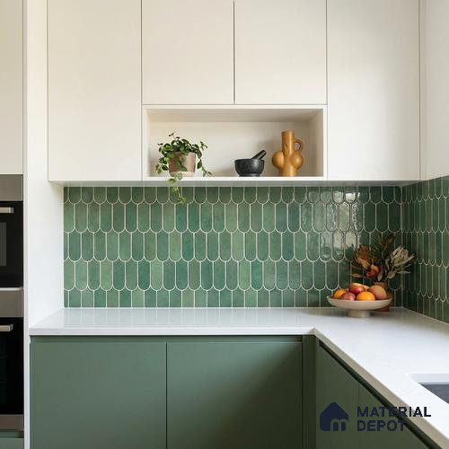 Faux Subway Wall Tile TL 11682 G Verdant Scallop 2 ft x 1 ft Ceramic Glossy Finish Tile - 9 mm | Suitable For Bathroom, Balcony & Kitchen Backsplash