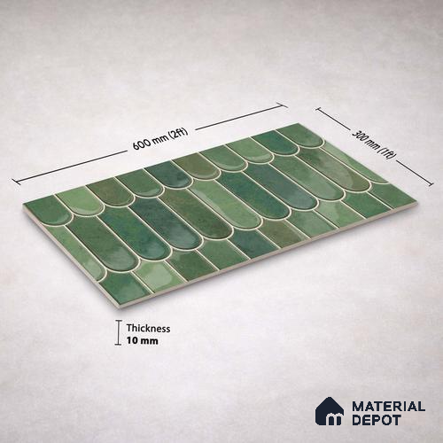 Faux Subway Wall Tile TL 11682 G Verdant Scallop 2 ft x 1 ft Ceramic Glossy Finish Tile - 9 mm | Suitable For Bathroom, Balcony & Kitchen Backsplash