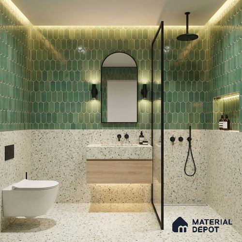 Faux Subway Wall Tile TL 11682 G Verdant Scallop 2 ft x 1 ft Ceramic Glossy Finish Tile - 9 mm | Suitable For Bathroom, Balcony & Kitchen Backsplash