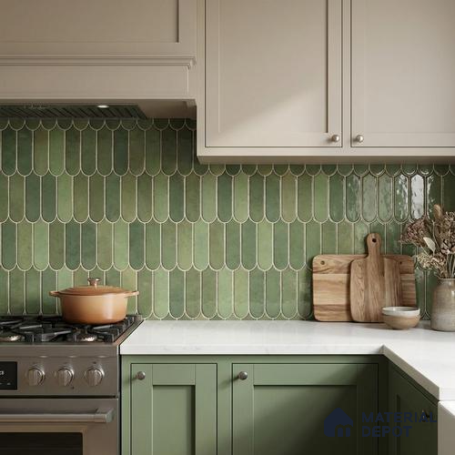 Faux Subway Wall Tile TL 11682 H Verdant Fan 2 ft x 1 ft Ceramic Glossy Finish Tile - 9 mm | Suitable For Bathroom, Balcony & Kitchen Backsplash