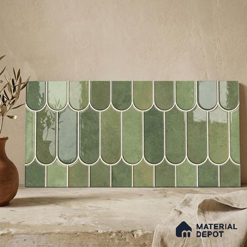 Faux Subway Wall Tile TL 11682 H Verdant Fan 2 ft x 1 ft Ceramic Glossy Finish Tile - 9 mm | Suitable For Bathroom, Balcony & Kitchen Backsplash