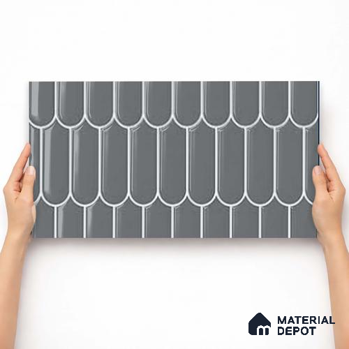 Faux Subway Wall Tile TL 11278 Graphite Scallop 2 ft x 1 ft Ceramic Glossy Finish Tile - 9 mm | Suitable For Bathroom, Balcony & Kitchen Backsplash