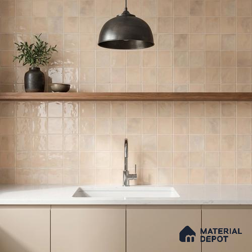 Faux Subway Wall Tile TL 11222 Blush Sand 2 ft x 1 ft Ceramic Glossy Finish Tile - 9 mm | Suitable For Bathroom, Balcony & Kitchen Backsplash