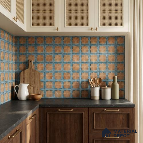 Patterned Wall Tile TL 11274 Azure Starburst 2 ft x 1 ft Ceramic Granulla Finish Tile - 9 mm | Suitable For Bathroom, Balcony & Kitchen Backsplash