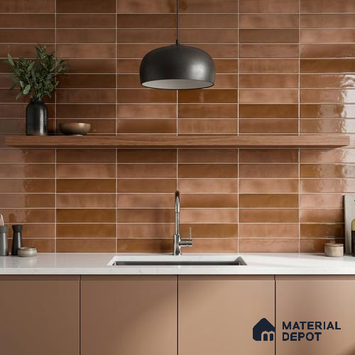 Faux Subway Wall Tile TL 11226 Copper Drift 2 ft x 1 ft Ceramic Glossy Finish Tile - 9 mm | Suitable For Bathroom, Balcony & Kitchen Backsplash