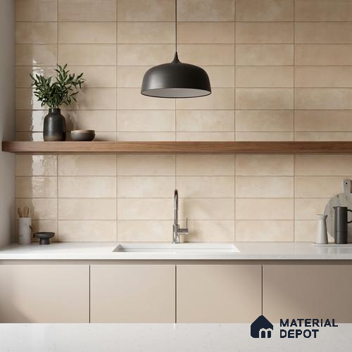Faux Subway Wall Tile TL 11232 Ivory Drift 2 ft x 1 ft Ceramic Glossy Finish Tile - 9 mm | Suitable For Bathroom, Balcony & Kitchen Backsplash