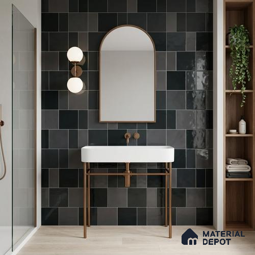 Faux Subway Wall Tile TL 11239 Graphite Matrix 2 ft x 1 ft Ceramic Glossy Finish Tile - 9 mm | Suitable For Bathroom, Balcony & Kitchen Backsplash
