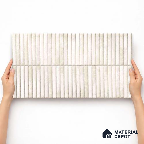 Faux Kitkat Subway Wall Tile TL 11684 Ivory Stria 2 ft x 1 ft Ceramic Glossy Finish Tile - 9 mm | Suitable For Bathroom, Balcony & Kitchen Backsplash