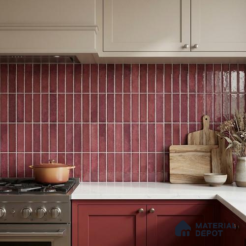 Faux Kitkat Subway Wall Tile TL 11684 D Plum Linear 2 ft x 1 ft Ceramic Glossy Finish Tile - 9 mm | Suitable For Bathroom, Balcony & Kitchen Backsplash