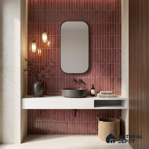 Faux Kitkat Subway Wall Tile TL 11684 D Plum Linear 2 ft x 1 ft Ceramic Glossy Finish Tile - 9 mm | Suitable For Bathroom, Balcony & Kitchen Backsplash