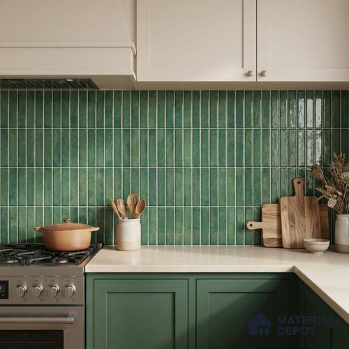 Faux Kitkat Subway Wall Tile TL 11684 F Jade Reed 2 ft x 1 ft Ceramic Glossy Finish Tile - 9 mm | Suitable For Bathroom, Balcony & Kitchen Backsplash