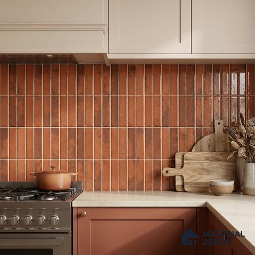 Faux Kitkat Subway Wall Tile TL 11684 G Rustic Ember 2 ft x 1 ft Ceramic Glossy Finish Tile - 9 mm | Suitable For Bathroom, Balcony & Kitchen Backsplash