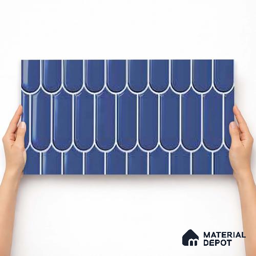 Faux Subway Wall Tile TL 11280 Indigo Scallop 2 ft x 1 ft Ceramic Glossy Finish Tile - 9 mm | Suitable For Bathroom, Balcony & Kitchen Backsplash