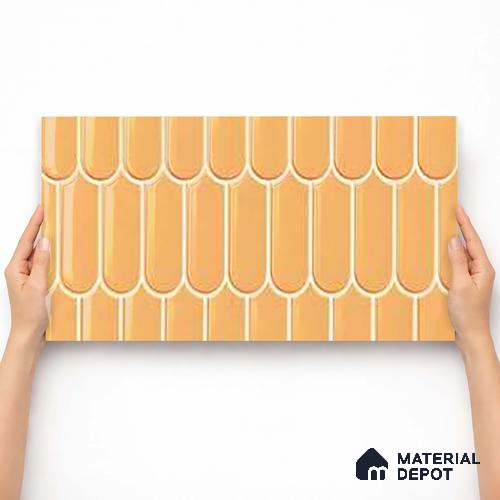 Faux Subway Wall Tile TL 11282 Amber Scallop 2 ft x 1 ft Ceramic Glossy Finish Tile - 9 mm | Suitable For Bathroom, Balcony & Kitchen Backsplash