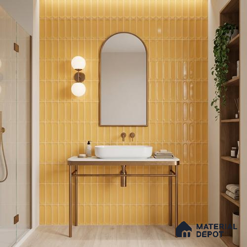 Faux Subway Wall Tile TL 11244 Amber Capsule 2 ft x 1 ft Ceramic Glossy Finish Tile - 9 mm | Suitable For Bathroom, Balcony & Kitchen Backsplash