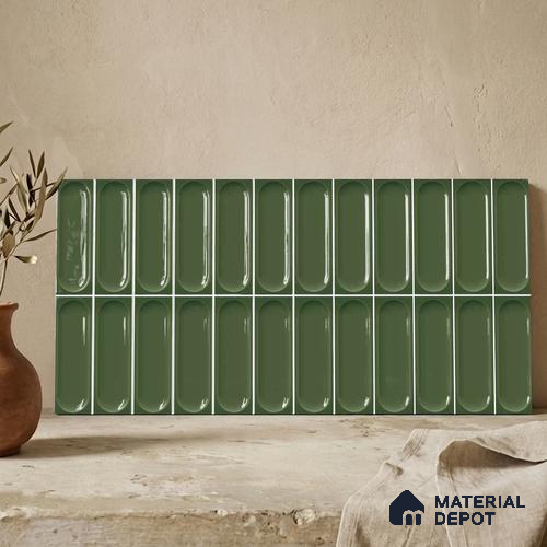 Faux Subway Wall Tile TL 11246 Verdant Capsule 2 ft x 1 ft Ceramic Glossy Finish Tile - 9 mm | Suitable For Bathroom, Balcony & Kitchen Backsplash
