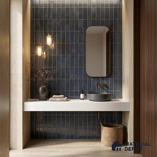 Faux Subway Wall Tile TL 11681 B Graphite Ridge 2 ft x 1 ft Ceramic Glossy Finish Tile - 9 mm | Suitable For Bathroom, Balcony & Kitchen Backsplash