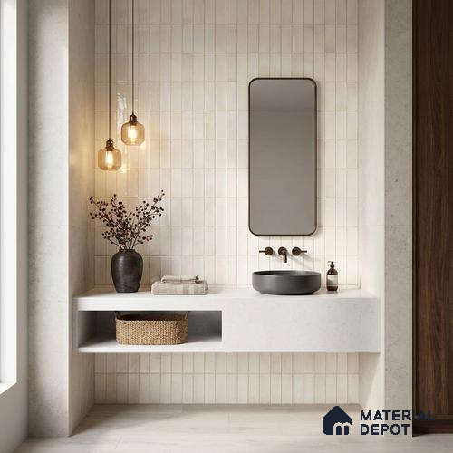 Faux Subway Wall Tile TL 11681 C Ivory Lattice 2 ft x 1 ft Ceramic Glossy Finish Tile - 9 mm | Suitable For Bathroom, Balcony & Kitchen Backsplash