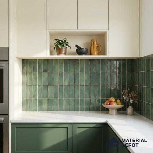 Faux Subway Wall Tile TL 11681 D Moss Kitkat 2 ft x 1 ft Ceramic Glossy Finish Tile - 9 mm | Suitable For Bathroom, Balcony & Kitchen Backsplash