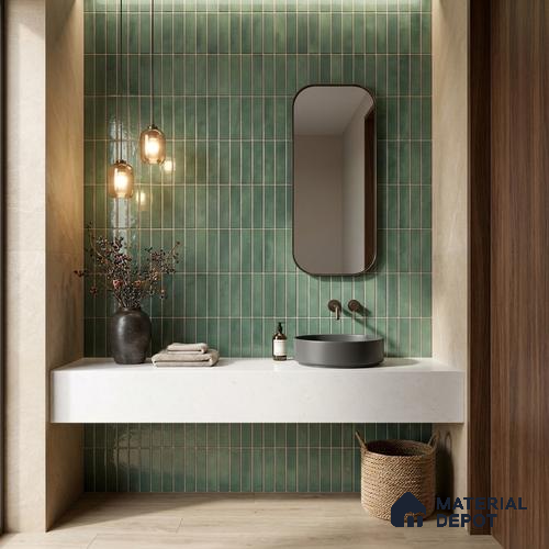Faux Subway Wall Tile TL 11681 D Moss Kitkat 2 ft x 1 ft Ceramic Glossy Finish Tile - 9 mm | Suitable For Bathroom, Balcony & Kitchen Backsplash