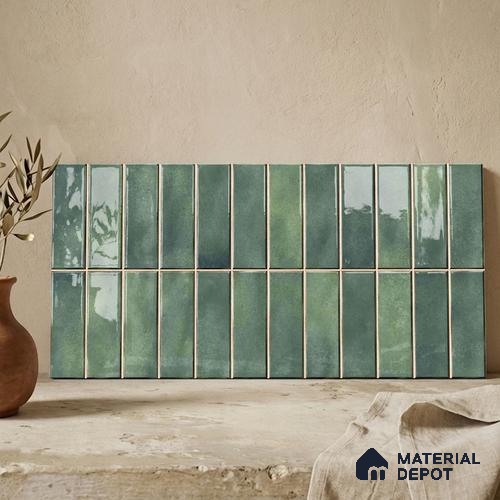 Faux Subway Wall Tile TL 11681 D Moss Kitkat 2 ft x 1 ft Ceramic Glossy Finish Tile - 9 mm | Suitable For Bathroom, Balcony & Kitchen Backsplash