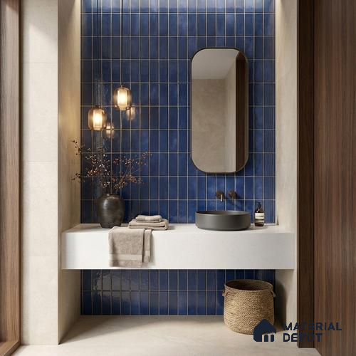 Faux Subway Wall Tile TL 11681 F Indigo Lattice 2 ft x 1 ft Ceramic Glossy Finish Tile - 9 mm | Suitable For Bathroom, Balcony & Kitchen Backsplash