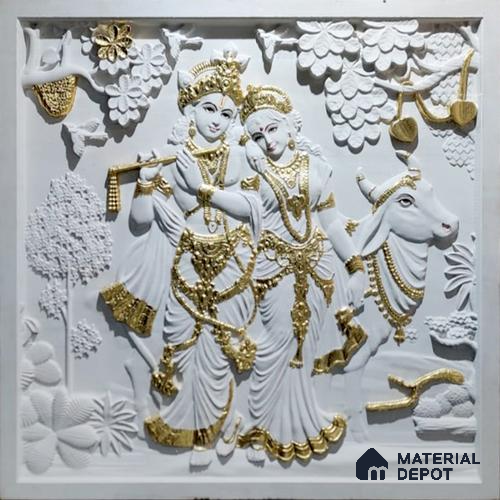 WL 00192 3D Golden Radha Krishna 990 x 990 mm Natural Stone Wall Cladding | Stone is a Natural Product, Please Expect Variation in Shades
