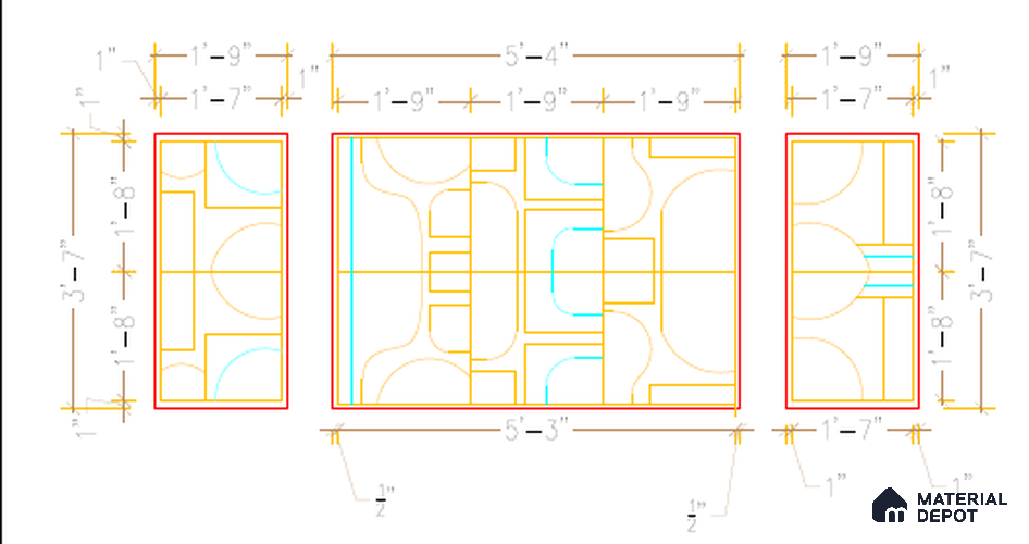 Duco Paintable Blueprint Balance Design 8 Ft X 4 Ft Hdhmr Panel - 17 mm | Red Line - Cutout | Yellow Line - 6 mm Deep From Top | Blue Line - 9 mm Deep From Top