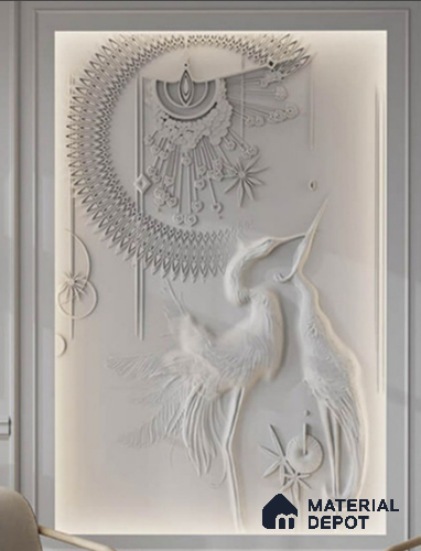 Celestial Crane 3D Wall Mural 8 ft x 6 ft Duco Paintable CNC Made HDHMR - 30 mm