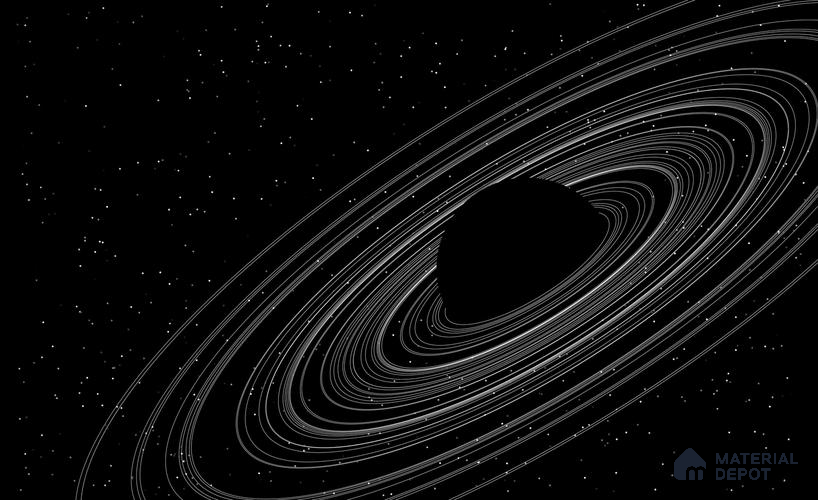 Dark Spiral Planet with Rings Wallpaper Floating in a Mysterious Cosmos Wallpaper | Material Depot